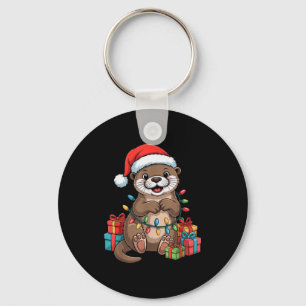 Funny Otter Santa Hat Animals Lovers Ugly Christma Keychain