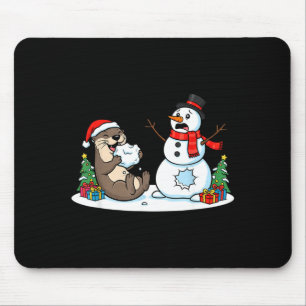 Funny Otter Snowman Christmas Tree Xmas Womens Men Mouse Pad