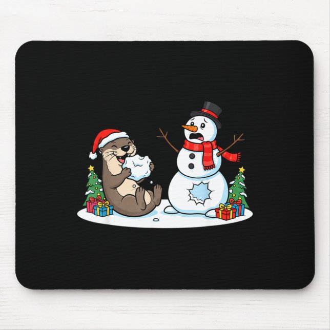 Funny Otter Snowman Christmas Tree Xmas Womens Men Mouse Pad (Front)