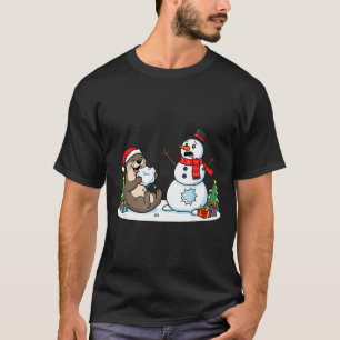 Funny Otter Snowman Christmas Tree Xmas Womens Men T-Shirt
