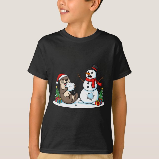 Funny Otter Snowman Christmas Tree Xmas Womens Men T-Shirt (Front)