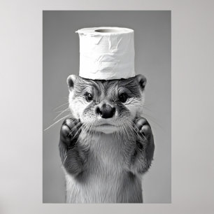 Funny Otter Toilet Paper Bathroom Print, Whimsical Poster