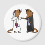 Funny Otter Wedding Cartoon Magnet<br><div class="desc">Adorable funny bride and groom sea otter original art wedding design</div>