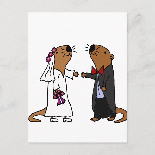 Funny Otter Wedding Cartoon Postcard (Front)