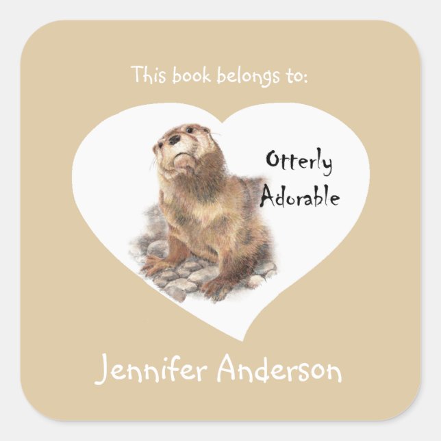 Funny Otterly Adorable Cute Otter Animal Bookplate Square Sticker (Front)