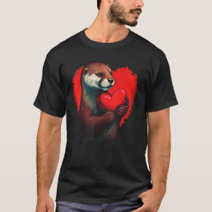 funny otters hold a red heart for men women kid co T-Shirt