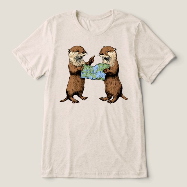Funny Otters With Map Tri-Blend Shirt (Design Front)