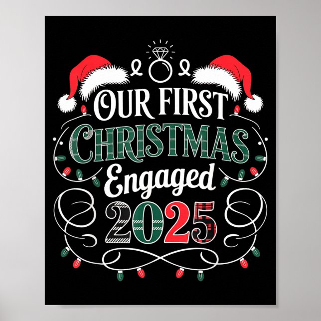 Funny Our First Christmas Engaged 2025 Couples Paj Poster (Front)