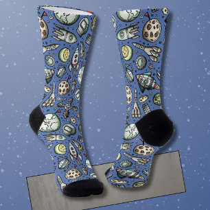 Funny Outer Space Cartoon Pattern Socks