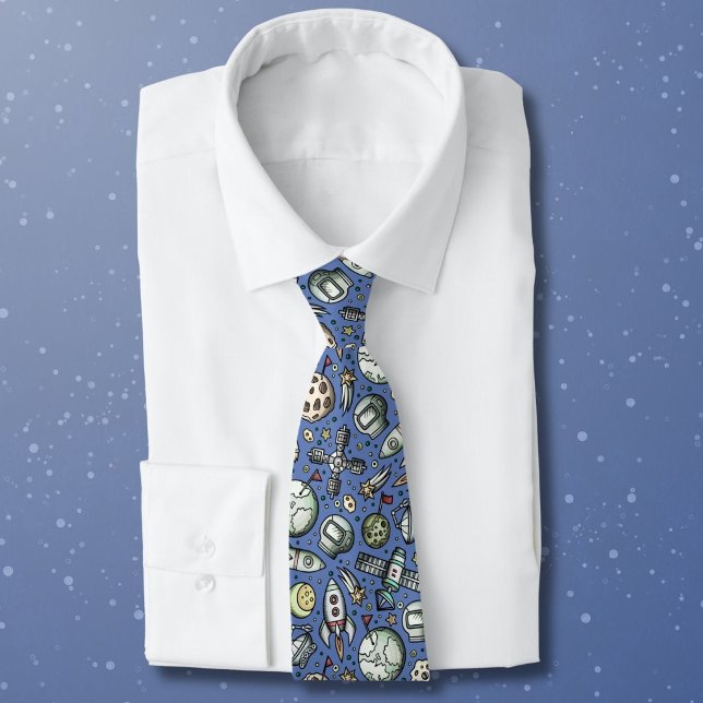 Funny Outer Space Cartoon Pattern Tie (Creator Uploaded)