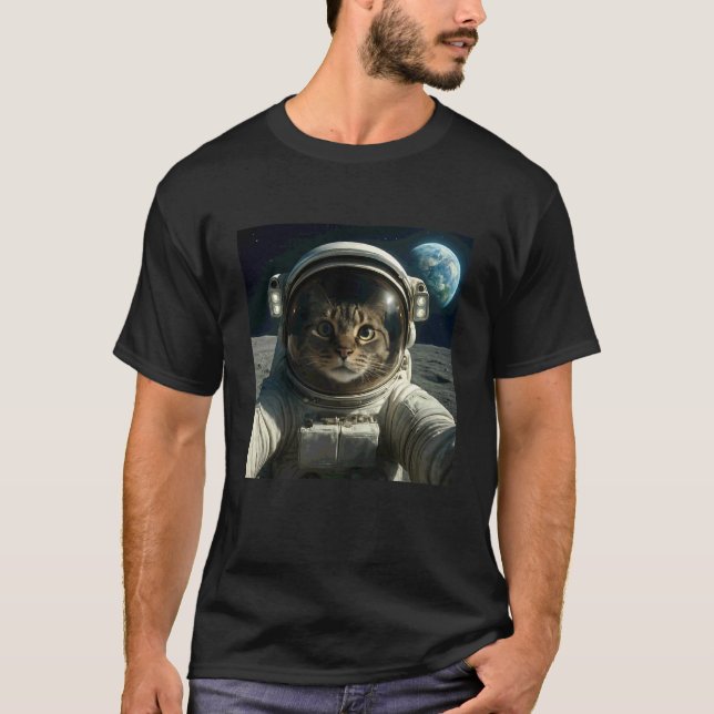 Funny Outer Space Cat Astronaut Meme Planet T-Shirt (Front)