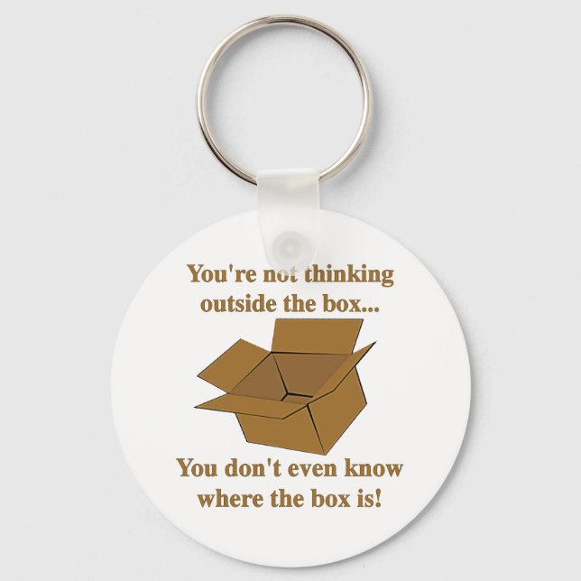 Funny Outside the Box Cardboard Dark Humour Keychain (Front)