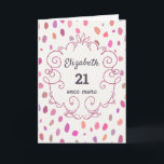 Funny Over The Hill 21 Again Birthday Party Card<br><div class="desc">At a certain age a lady decides that revealing her real age is not something she wishes to do. Funny over the hill birthday celebration card that are always the age of twenty-one. Perfect for a fifty and fabulous, sixty and sectional or perpetually twenty-one. Cute and festive purple and pink...</div>