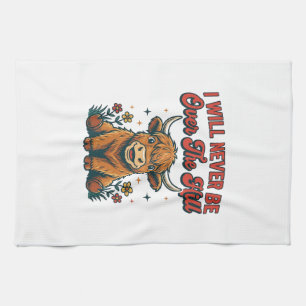 Funny Over The Hill Highland Cow Birthday Design_1 Kitchen Towel
