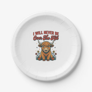 Funny Over The Hill Highland Cow Birthday Design_1 Paper Plate