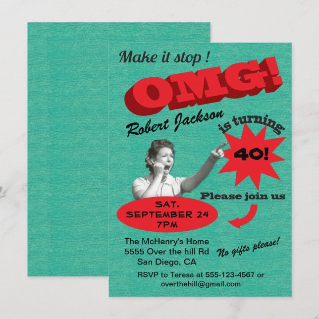 Funny Over the hill milestone birthday invitations (Front/Back)