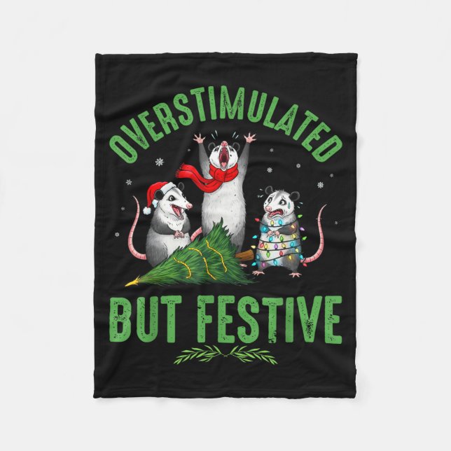 Funny Overstimulated But Festive Christmas Ssum Ho Fleece Blanket (Front)
