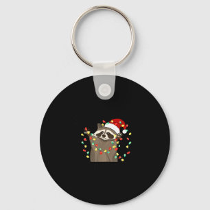 Funny Overstimulated But Festive Raccoon Christmas Keychain