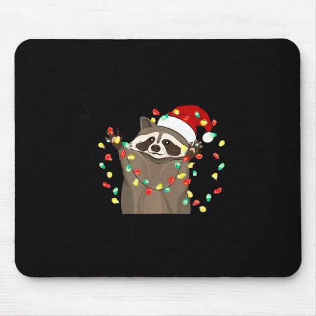 Funny Overstimulated But Festive Raccoon Christmas Mouse Pad (Front)