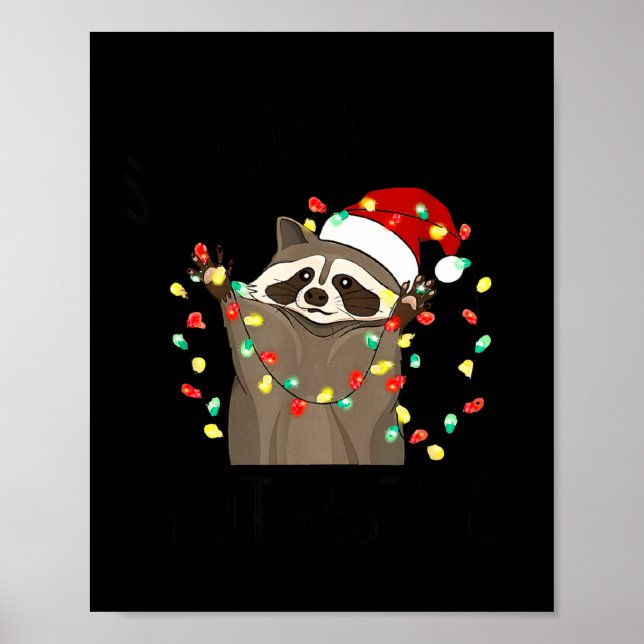 Funny Overstimulated But Festive Raccoon Christmas Poster (Front)