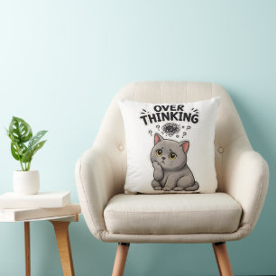 Funny Overthinking British Shorthair Cat Throw Pillow