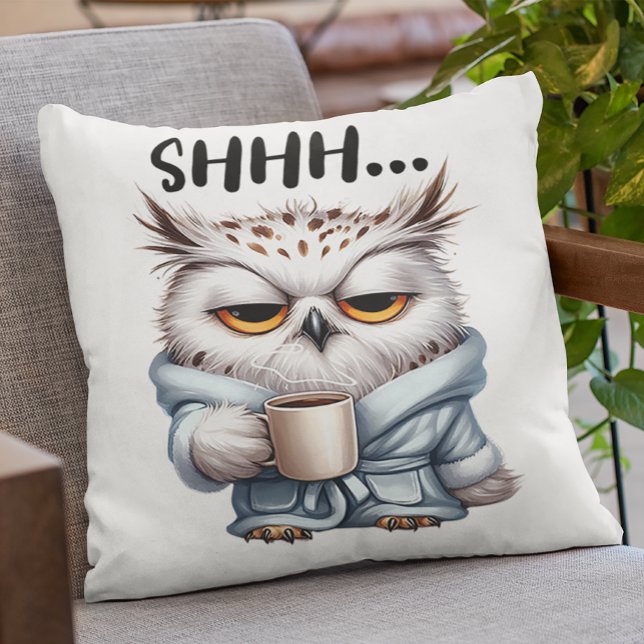 Funny Owl Coffee Lover Antisocial Hate Mornings  Throw Pillow (Creator Uploaded)