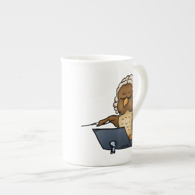 Funny Owl Conductor Cartoon Bone China Mug (Front Right)