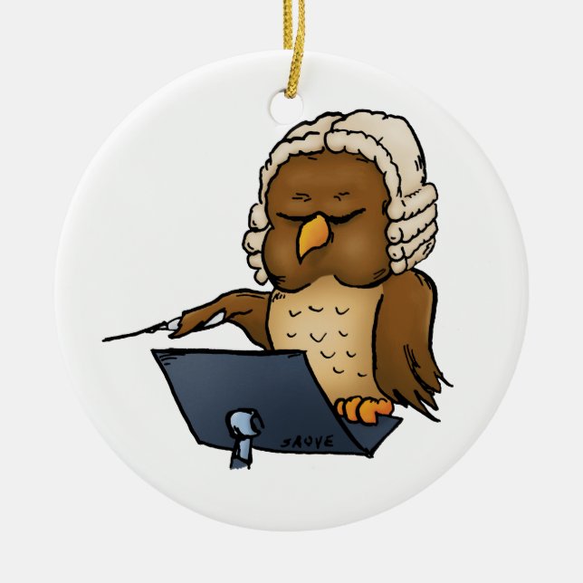 Funny Owl Conductor Cartoon Ceramic Ornament (Front)