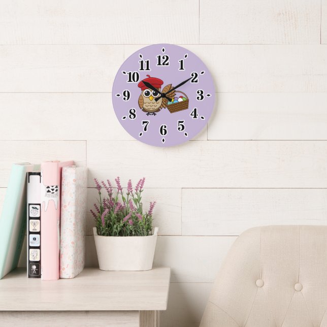 Funny Owl Easter Egg Hunt Large Clock (Reading Room)