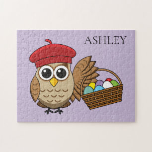 Funny Owl Easter Egg Hunt   Personalize Jigsaw Puzzle