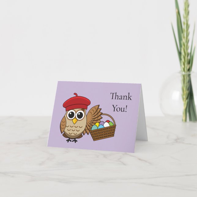 Funny Owl Easter Egg Hunt | Personalize Thank You Card (Front)