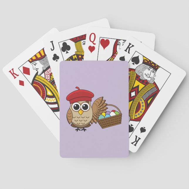 Funny Owl Easter Egg Hunt Playing Cards (Back)