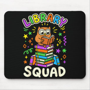 Funny owl library squad reading book lover kids mouse pad