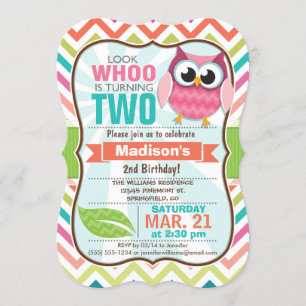 Funny Owl on Cute Chevron Pattern Birthday Party Invitation
