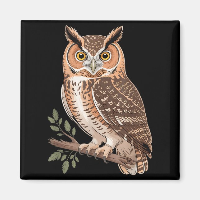 Funny owl realistic bird illustration perchedFunny Magnet (Front)