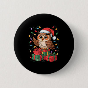 Funny Owl Santa Hat Animals Lovers Ugly Christmas  2 Inch Round Button