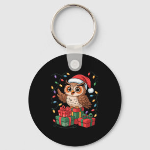 Funny Owl Santa Hat Animals Lovers Ugly Christmas Keychain
