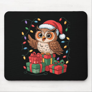 Funny Owl Santa Hat Animals Lovers Ugly Christmas  Mouse Pad