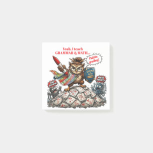 Funny Owl Teacher Mascot - Grammar & Math Hero -  Post-it Notes