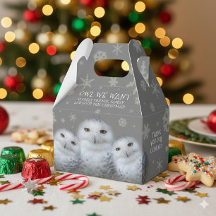 Funny Owl We Want for Christmas ... Snowy Owls Favor Box