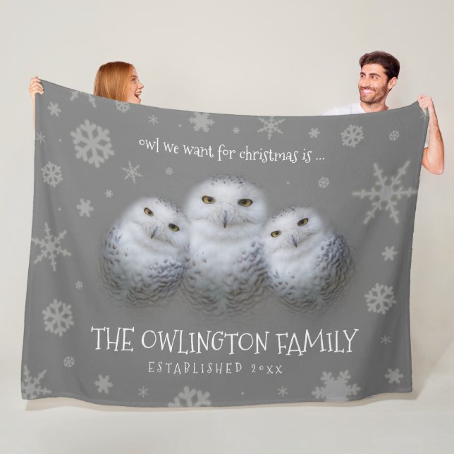 Funny Owl We Want for Christmas ... Snowy Owls Fleece Blanket (In Situ)