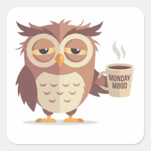 Funny Owl With Monday Mood Coffee Sticker