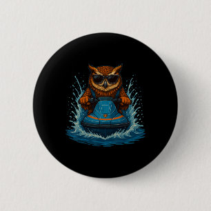 Funny Owl With Sungles Animal Jet Ski Rider Summer 2 Inch Round Button