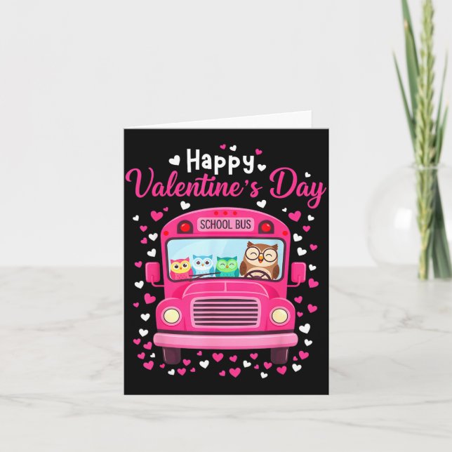 Funny Owls School Bus Driver Happy Valentines Day  Card (Front)