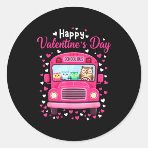 Funny Owls School Bus Driver Happy Valentines Day Classic Round Sticker