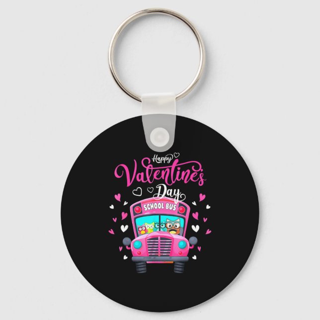 Funny Owls School Bus Driver Happy Valentines Day  Keychain (Front)