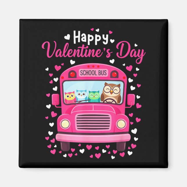 Funny owls school bus driver happy valentines day magnet (Front)