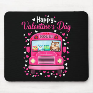 Funny Owls School Bus Driver Happy Valentines Day Mouse Pad