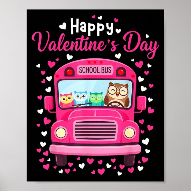Funny owls school bus driver happy valentines day poster (Front)