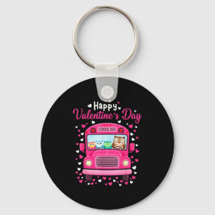 Funny owls school bus driver happy valentines dayF Keychain